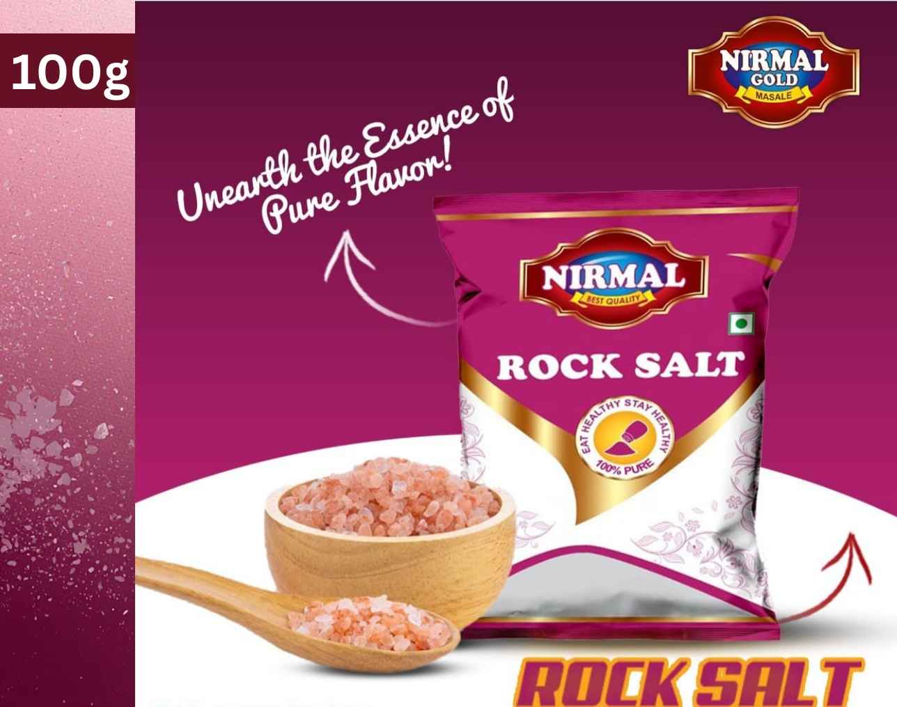 Nirmal Gold Sendha Namak 100GM Pouch Pack | Premium Rock Salt | Natural & Clean Crystals for Fasting